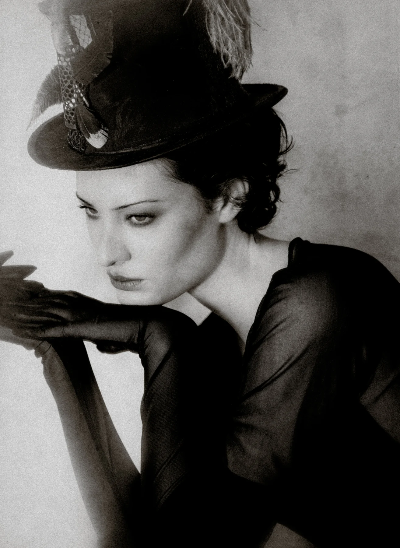 Audrey Sciorilli in Roman's feathered hat and gloves